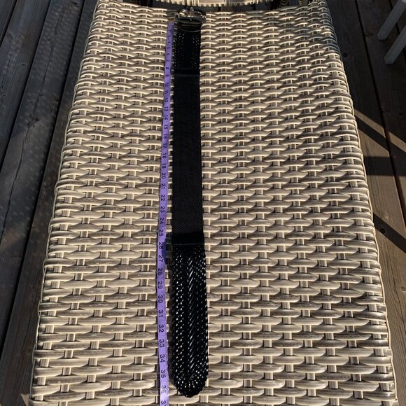 Black Braided Faux Leather Elastic Back Wide Statement Cinch Belt - Picture 6 of 10